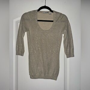 Autumn Cashmere 3/4 Sleeve Scoop Neck Beige and Silver Sweater Size Extra Small